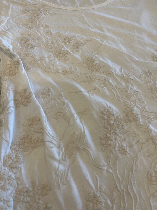 JW Los Angeles Johnny Was Cream Embroidered Floral Short Sleeve T-Shirt Medium - Picture 2 of 6